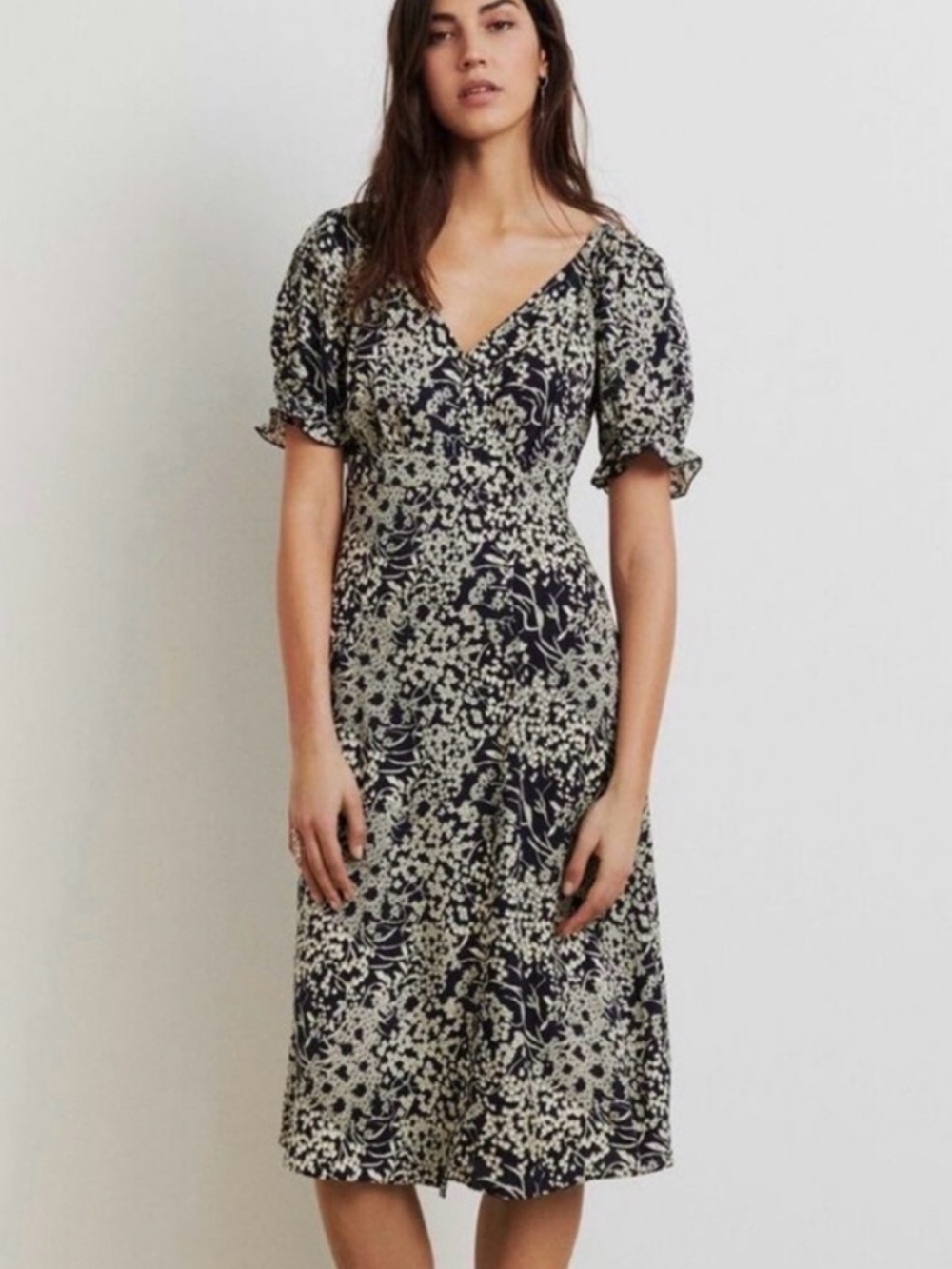 Ba&sh Macha Floral Dark Blue and Cream
Patterned Midi Dress